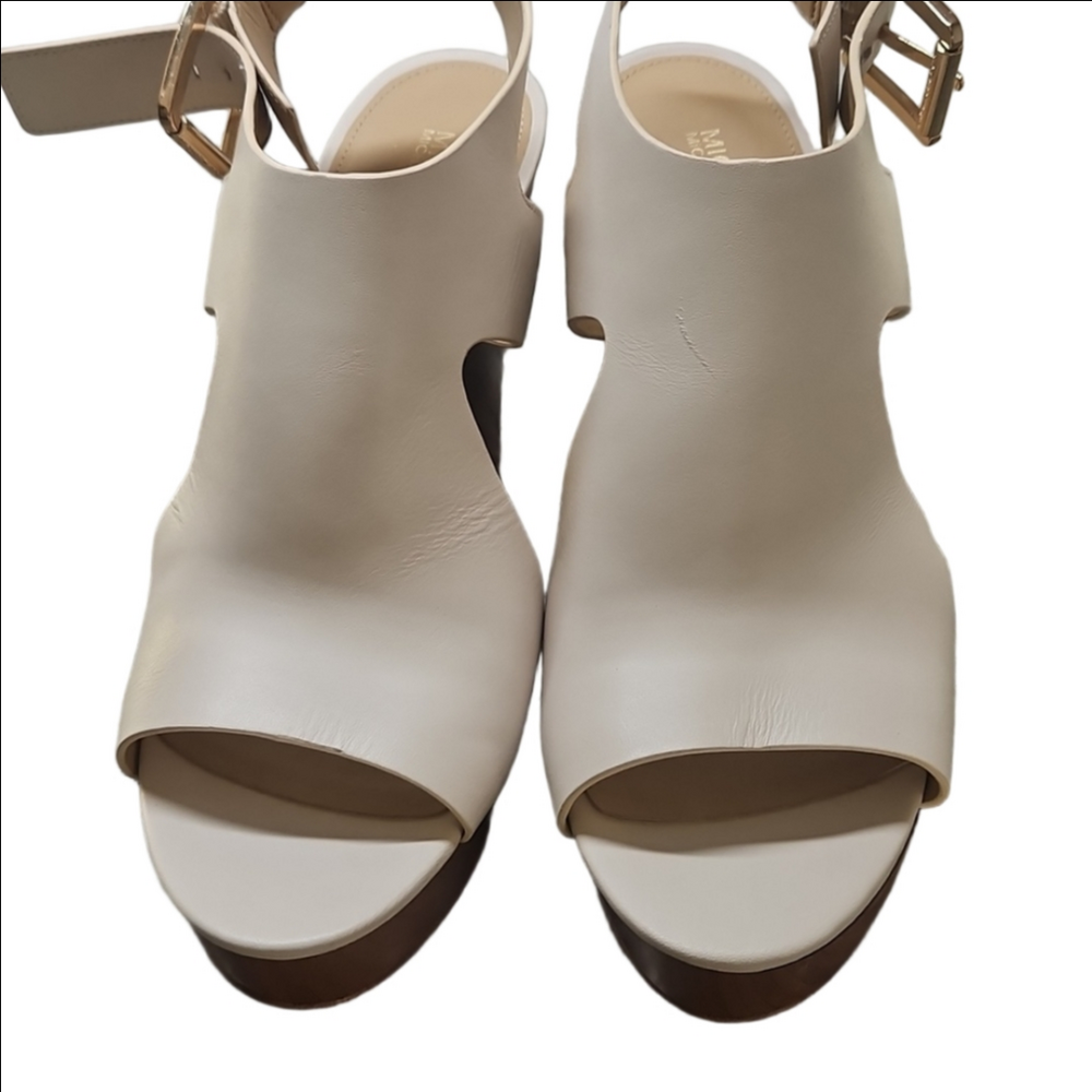 Michael Kors Josephine Wedge White and Tan Wedge Sandals Nwt 10 - Picture 4 of 9
